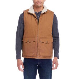 New WP Weatherproof Men's Sherpa Collar Full-Zip Workwear Brown Vest Medium
